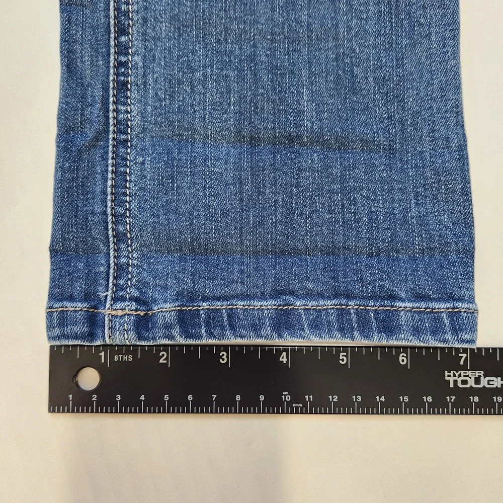 White House Black Market Straight Leg Crop Distressed Denim Jeans 0 Blue Sequins